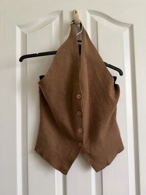 Love Bonito Brown Halter Button-Front Knit Top